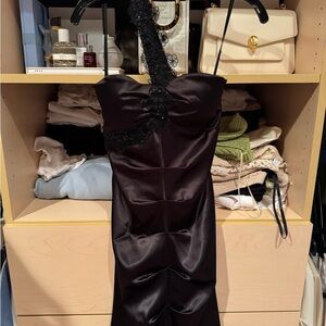 Black Satin One Shoulder Dress